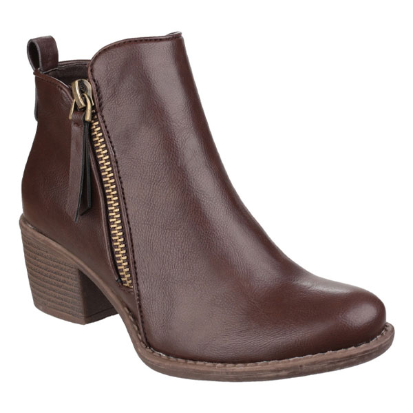 Dench Zip Up Ladies Block Heel Ankle Boot