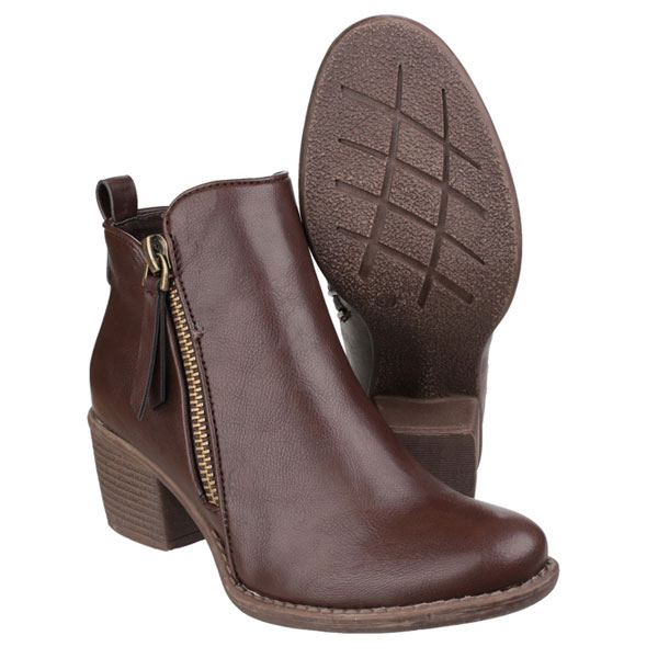 Dench Zip Up Ladies Block Heel Ankle Boot