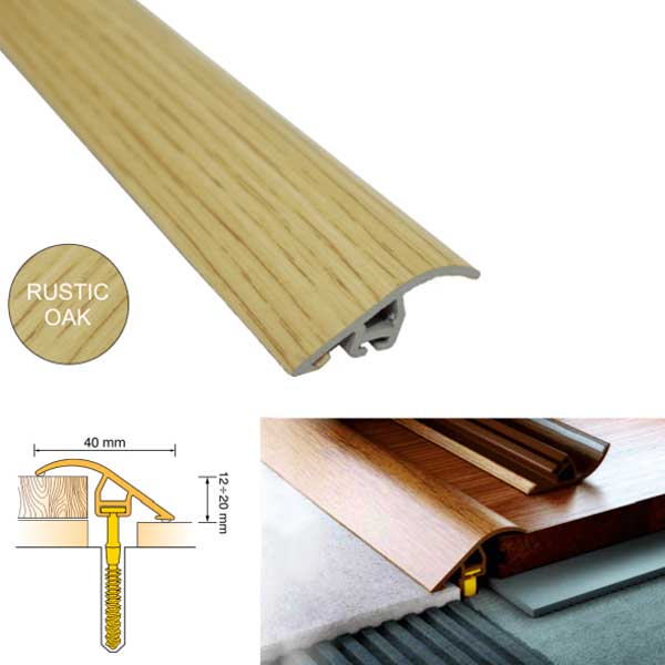 Door Threshold 40mm wide for Connecting wooden Laminate Carpet Vinyl or tiled floors UPVC Wood Effect