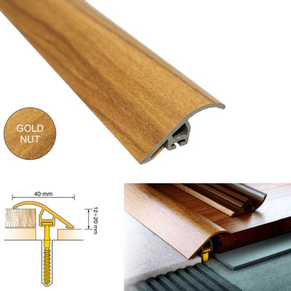 Door Threshold 40mm wide for Connecting wooden Laminate Carpet Vinyl or tiled floors UPVC Wood Effect