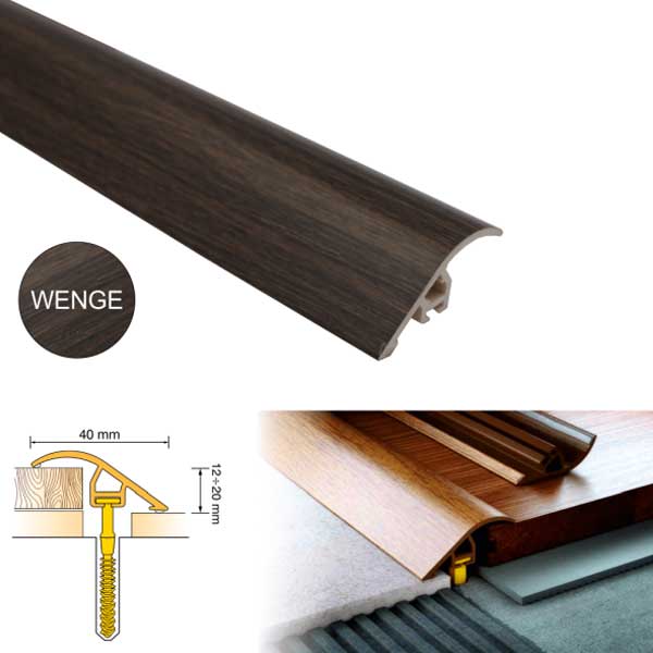 Door Threshold 40mm wide for Connecting wooden Laminate Carpet Vinyl or tiled floors UPVC Wood Effect
