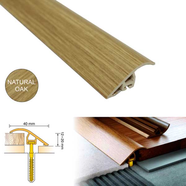Door Threshold 40mm wide for Connecting wooden Laminate Carpet Vinyl or tiled floors UPVC Wood Effect