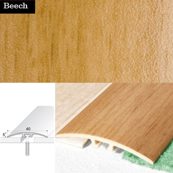 Door Threshold 40mm Wide Screw Fix Connecting Wood Carpet Floors UPVC Wood Effect
