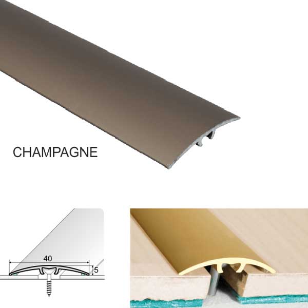 Door Threshold for connecting wooden, laminate, carpet, vinyl or tiled floors Anodised Aluminium
