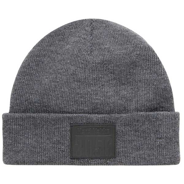 Embossed Leather-Look Patch Beanie Hat