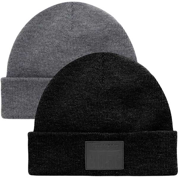 Embossed Leather-Look Patch Beanie Hat