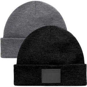 Embossed Leather-Look Patch Beanie Hat