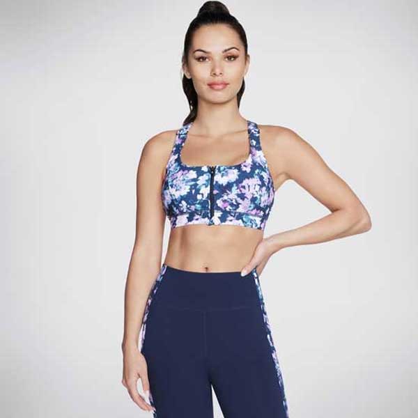 Front Zip Misty Floral Print Sports Bra
