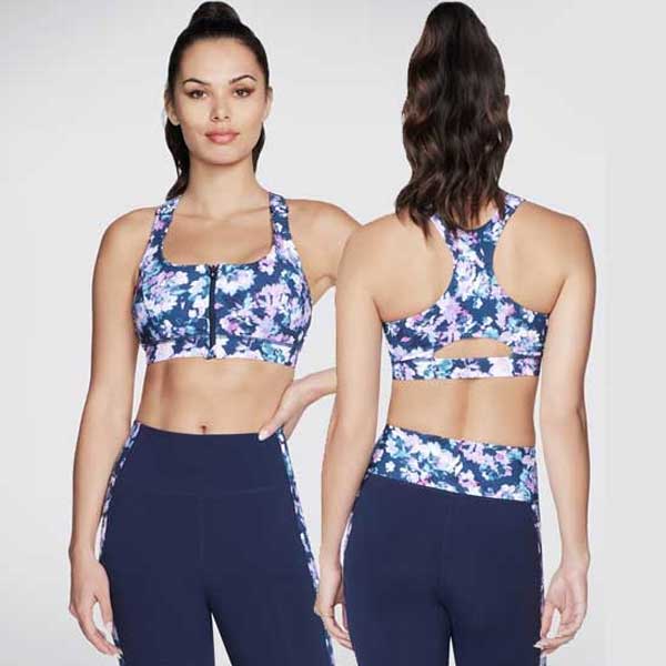 Front Zip Misty Floral Print Sports Bra