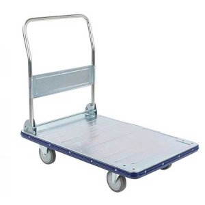 Heavy-Duty Silver Platform Trolley with Foldable Handle