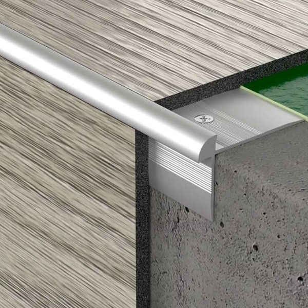 LVT 5mm Outer Corner Stair Nosing Edge Profile in Silver Finish