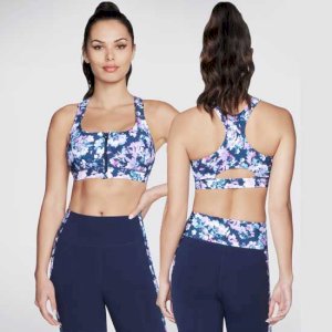 Front Zip Misty Floral Print Sports Bra