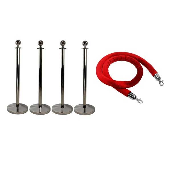 New Luxurious Red Velvet Rope Barrier Posts