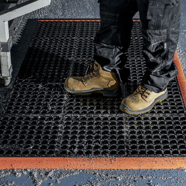 Non Slip Anti Fatigue Ring Rubber Mat With Bright Orange Border