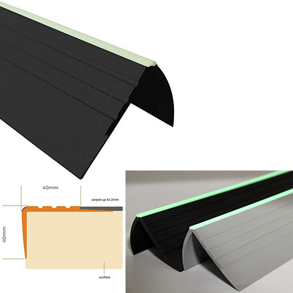 PVC Bullnose Stair Nosing 40mm x 40mm Anti Slip Rubber Angle Step Edge