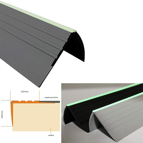 PVC Bullnose Stair Nosing 40mm x 40mm Anti Slip Rubber Angle Step Edge