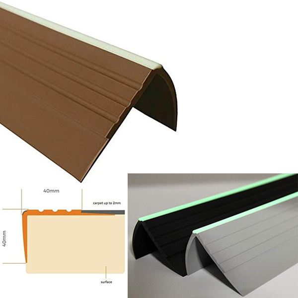 PVC Bullnose Stair Nosing 40mm x 40mm Anti Slip Rubber Angle Step Edge