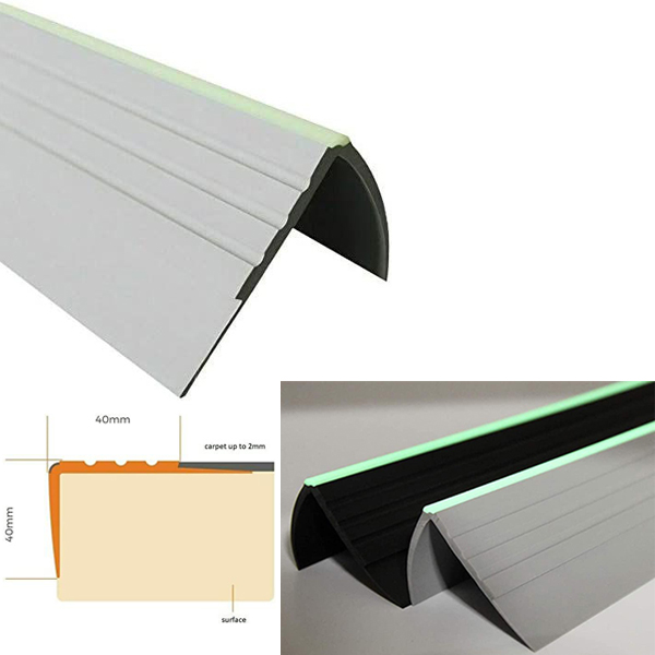 PVC Bullnose Stair Nosing 40mm x 40mm Anti Slip Rubber Angle Step Edge