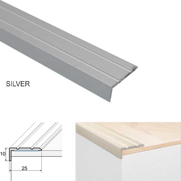 Self Adhesive 25 x 10mm Anodised Aluminium Stair Nosing Edge Trim