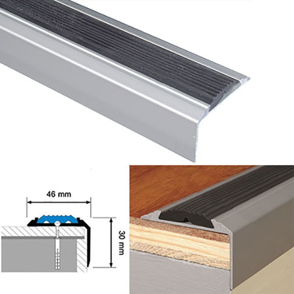 Silver Aluminium Stair Nosing For Tread Edges Screw Fix