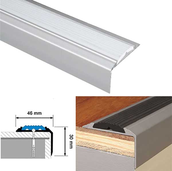 Silver Aluminium Stair Nosing For Tread Edges Screw Fix