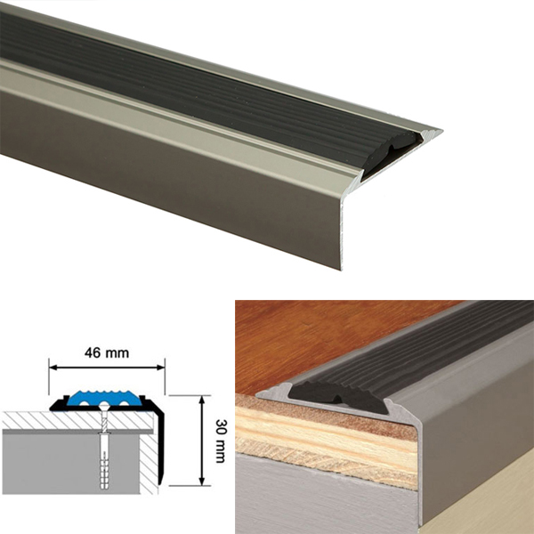 Silver Aluminium Stair Nosing For Tread Edges Screw Fix