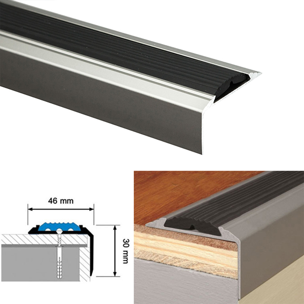Silver Aluminium Stair Nosing For Tread Edges Screw Fix