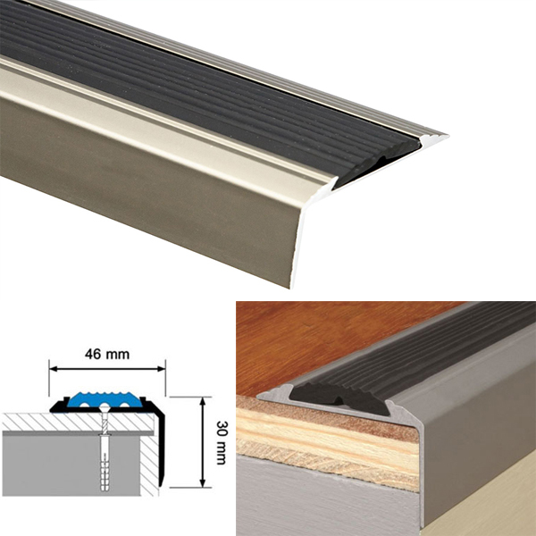 Silver Aluminium Stair Nosing For Tread Edges Screw Fix