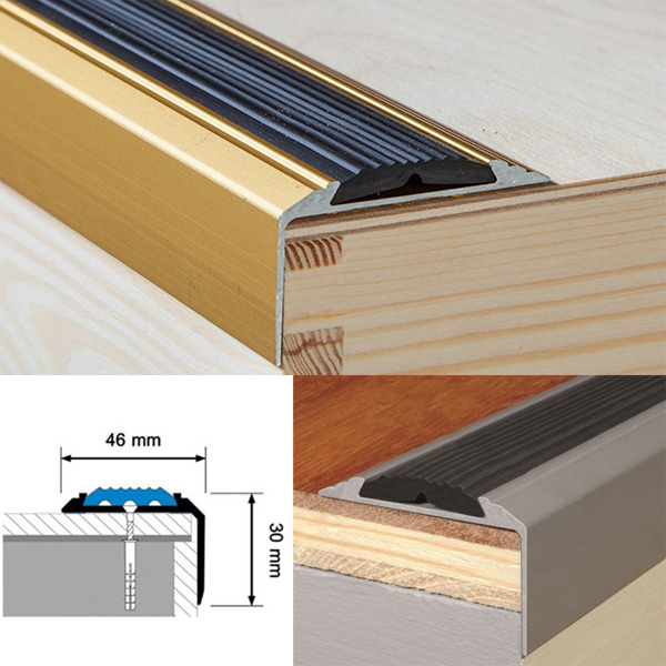Silver Aluminium Stair Nosing For Tread Edges Screw Fix