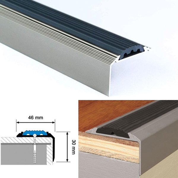 Silver Aluminium Stair Nosing For Tread Edges Screw Fix