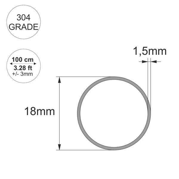 Stainless Steel Round Tube 1m Long  / Pipe 304 Grade