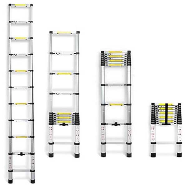 Telescopic Folding Ladder, Aluminium Heavy Duty Sturdy Straight Ladders