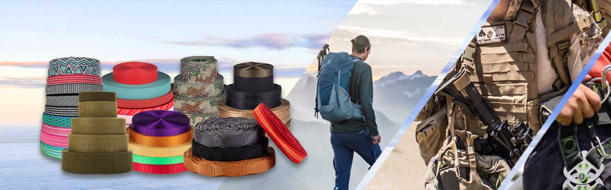Variety of webbing accessories displayed for industrial and DIY use