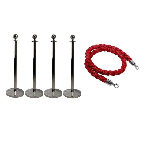 VIP Chrome Barrier Stands with Red Twisted Rope