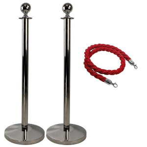 VIP Chrome Barrier Stands with Red Twisted Rope