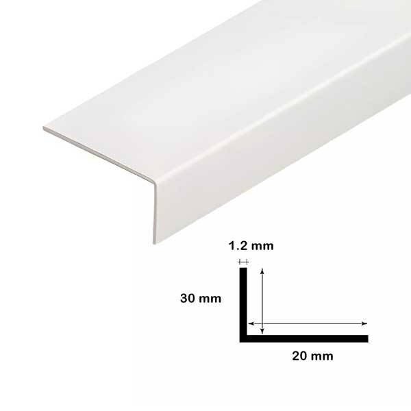 White PVC 90 Degree Corner Trim 2.5m – Unequal Edge Profile