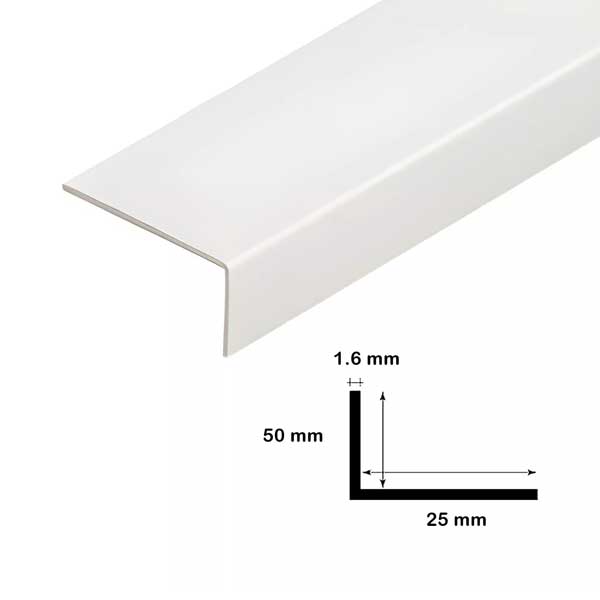White PVC 90 Degree Corner Trim 2.5m – Unequal Edge Profile
